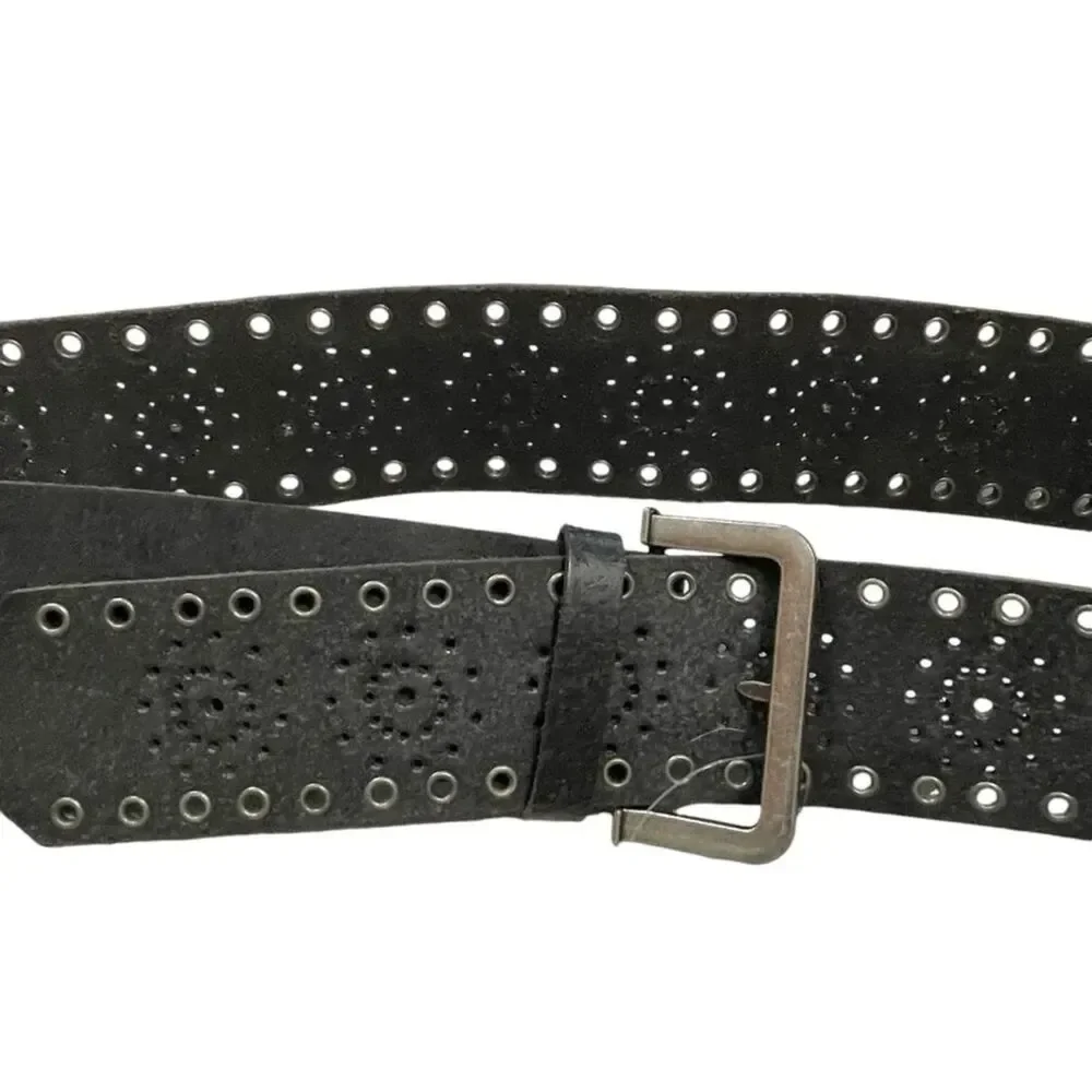 NEW Free People Buffalo Leather Black Perforated Belt M/L